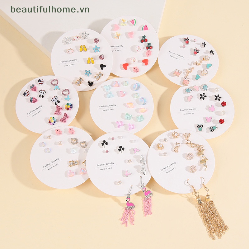 [beautifulhome] Set Bông Tai Nhiều Cặp Hình Học Bướm Dễ Thương Thời Trang Hàn Quốc [Đẹp]