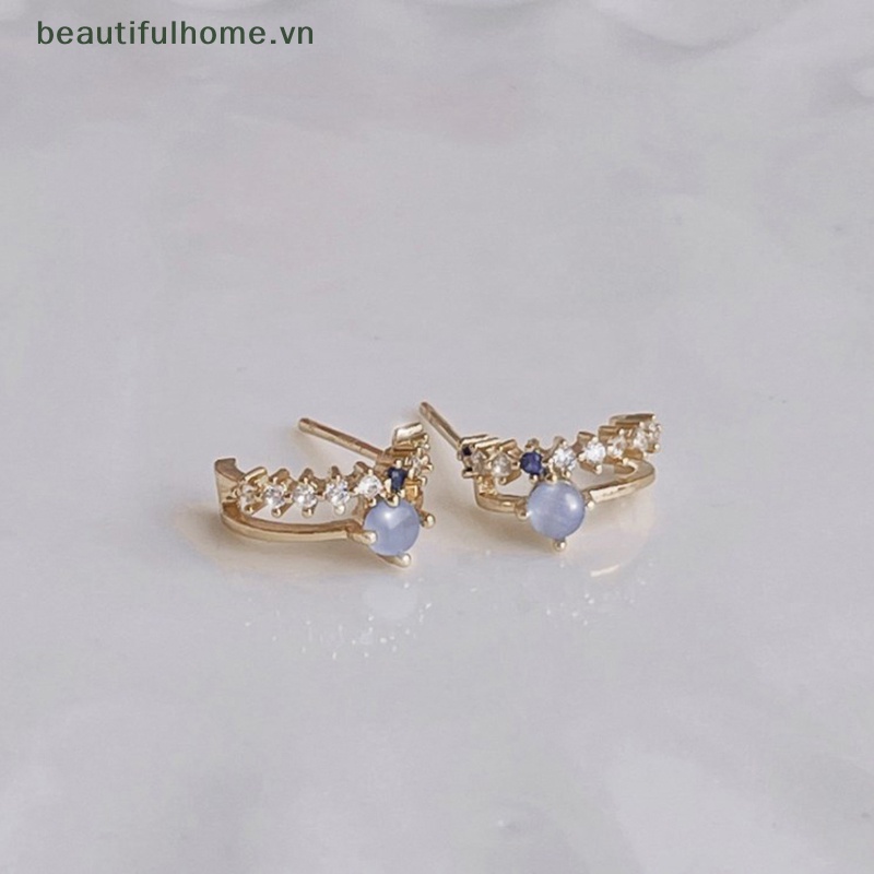 [beautifulhome] Bông Tai Đinh Tán Đá Mắt Mèo Zircon Ngọc Trai Ánh Kim Thời Trang Hàn Quốc Ngọt Ngào Cho Nữ [beauty]
