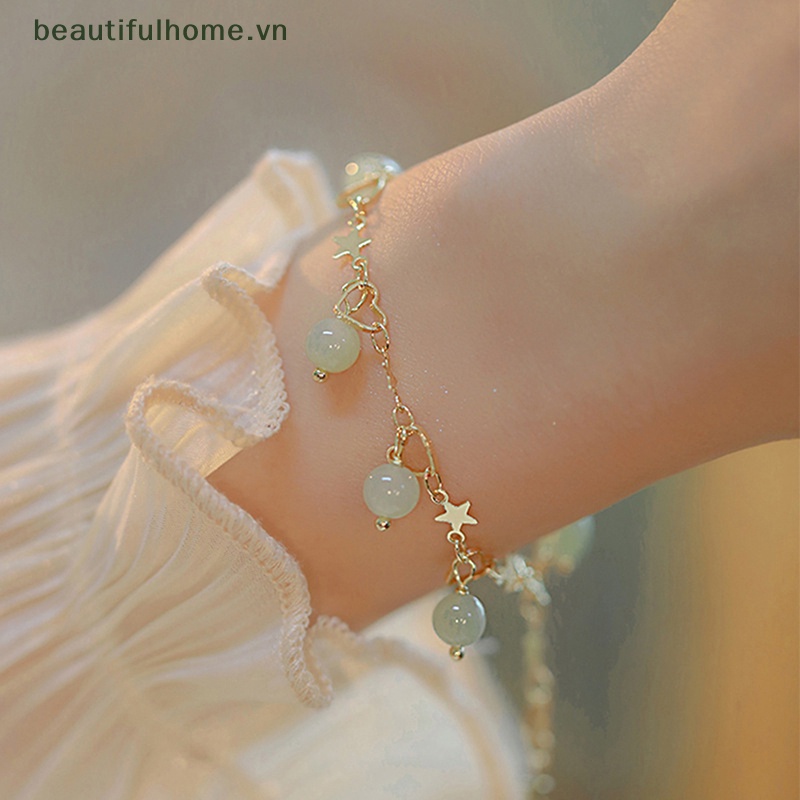 [beautifulhome] Vòng Đeo Tay May Mắn Đính Ngọc Bích / Ngôi Sao / Trái Tim Tua Rua Xinh Xắn Thời Trang Cho Nữ [