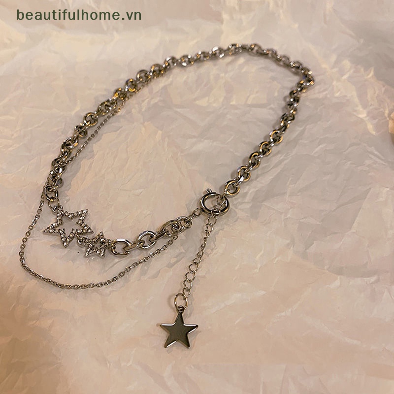 Vòng Cổ Choker Y2k Nhiều Lớp Đính Đá Zircon Hình Ngôi Sao Lấp Lánh Thời Trang Cho Nữ