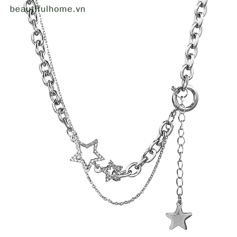 Vòng Cổ Choker Y2k Nhiều Lớp Đính Đá Zircon Hình Ngôi Sao Lấp Lánh Thời Trang Cho Nữ
