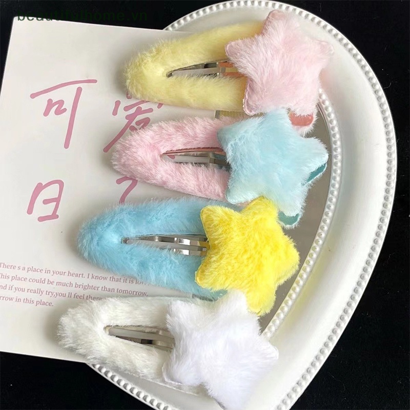 Kẹp Tóc Mái Hình Ngôi Sao Phủ Lông Xinh Xắn Cho Bé Gái