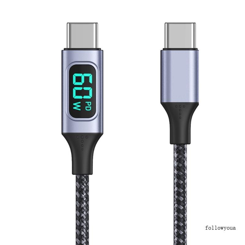 Dây Cáp Sạc Nhanh Fol PD100W Type-C Sang Type-C 5A Dài 1M 480M Có Màn Hình LED Hiển Thị