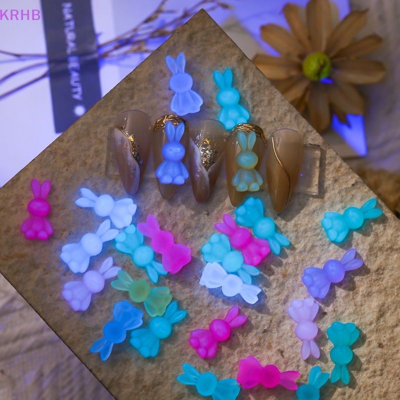 Set 20 Phụ Kiện Trang Trí Móng Tay Dạ Quang 3D Hình Thỏ Xinh Xắn Mới