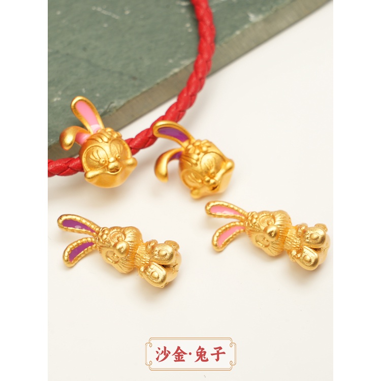 Hạt Xỏ Vòng Tay Tự Làm Mặt Hình Thỏ Màu Vàng Cát / Vàng Kim Lâu Trôi Độc Đáo