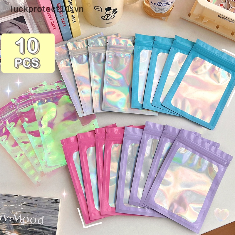 # Dây Cáp 3C &amp; NEW 3C # Set 10 Túi Zip Đựng Mỹ Phẩm / Trang Sức Màu Sắc Laser Chống Thấm Nước Tiện Dụng