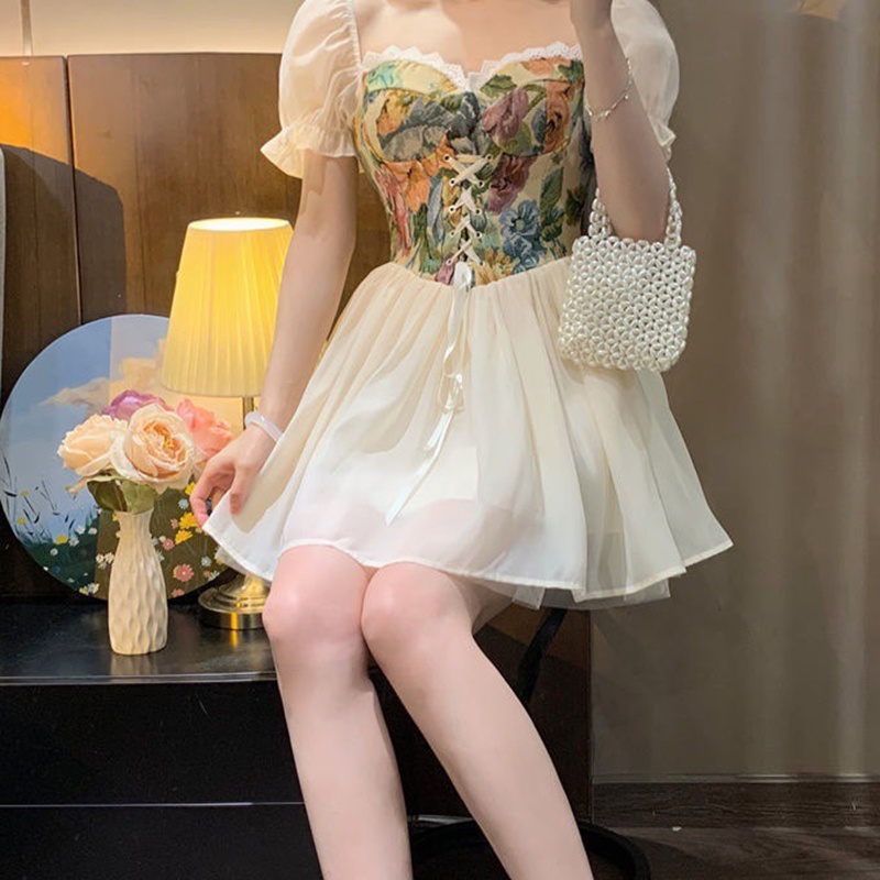 Ielgy Đầm tutu Ghép Eo Ghép Nối Họa Tiết Tranh Sơn Dầu Thời Trang Cá Tính Dành Cho Bạn Nữ