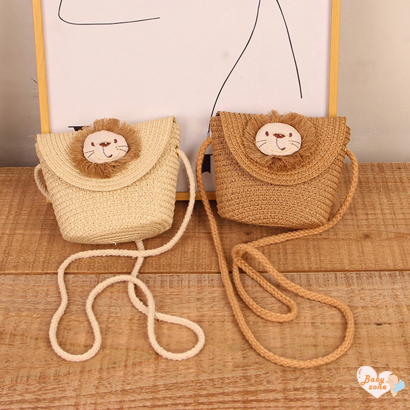 Khung Thành Cho Bé Chất Lượng Cao❤Mũ Cói Hở Chóp Thêu Hình Sư Tử Hoạt Hình Phong Cách Hàn Quốc Cho Nữ