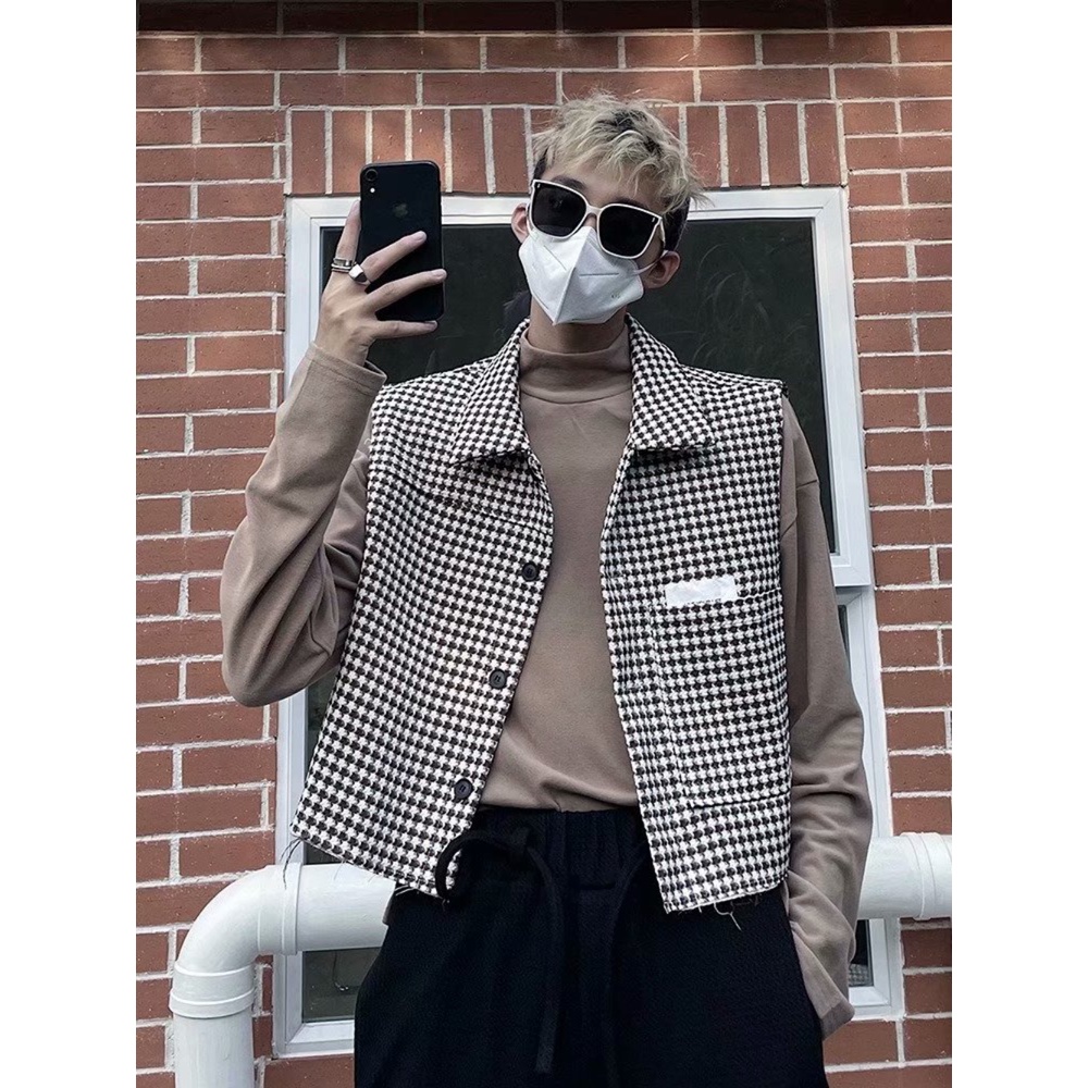 Áo Khoác Không Tay Họa Tiết Caro Phong Cách Mỹ Cao Cấp Cho Nam