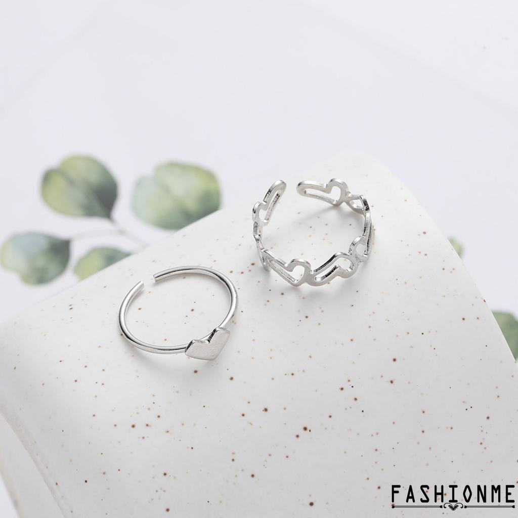 Nhẫn Cưới Màu Trơn Hở Hình Trái Tim Có Thể Điều Chỉnh Kích Thước
