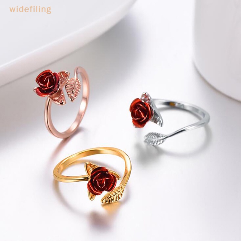 Nhẫn Hở Khắc Hình Hoa Hồng Đỏ Thời Trang Cho Nữ
