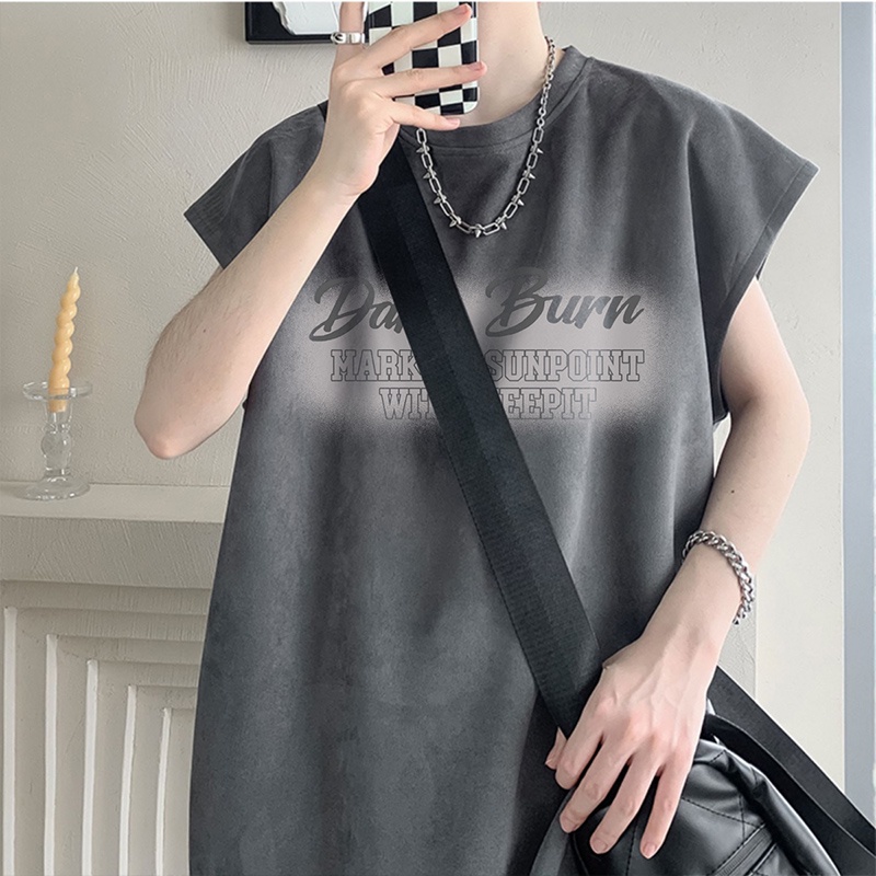 Áo Thun Thể Thao Sát Nách Vải Lụa Lạnh In Chữ Kiểu Đường Phố Thời Trang Cho Nam