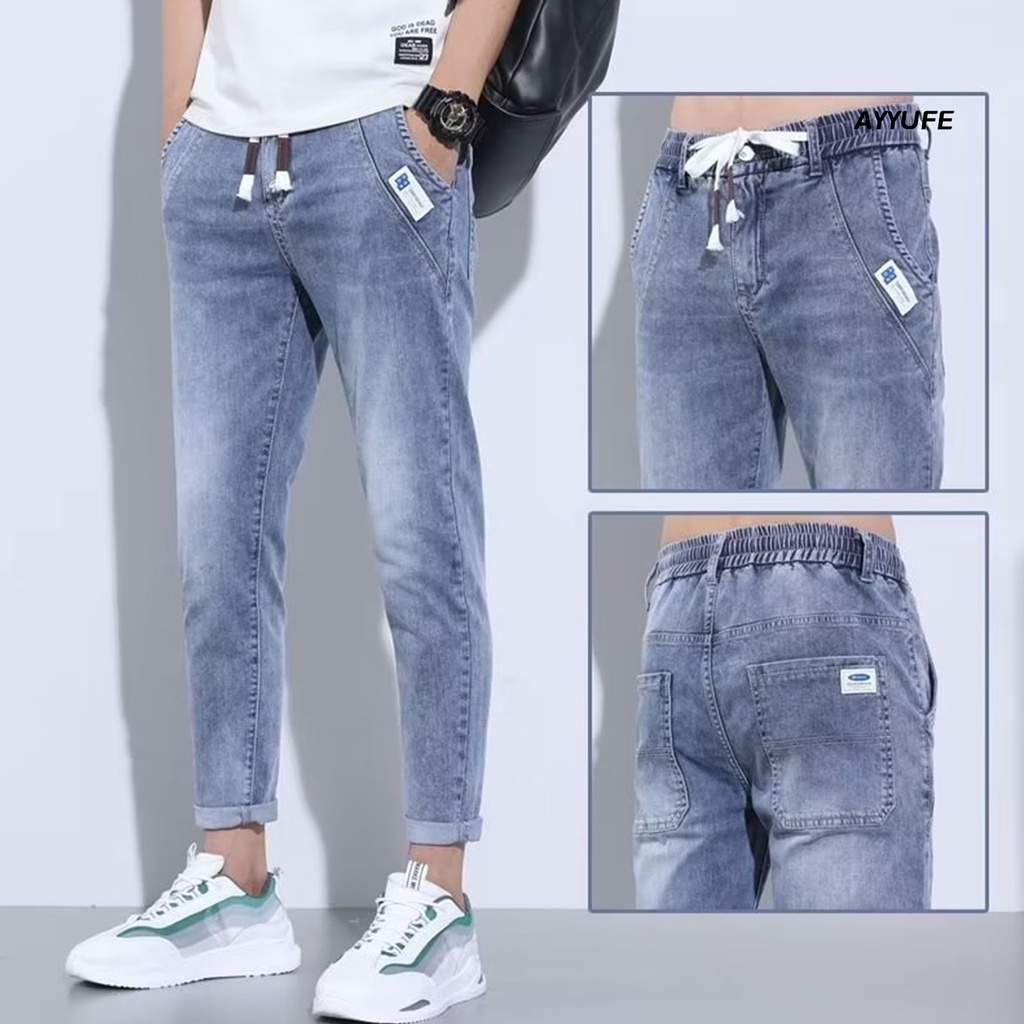 [Ayyune] Quần Jean Nam Lưng Vừa Dáng Rộng Dây Rút Màu Gradient Mặc Hàng Ngày Plus Size