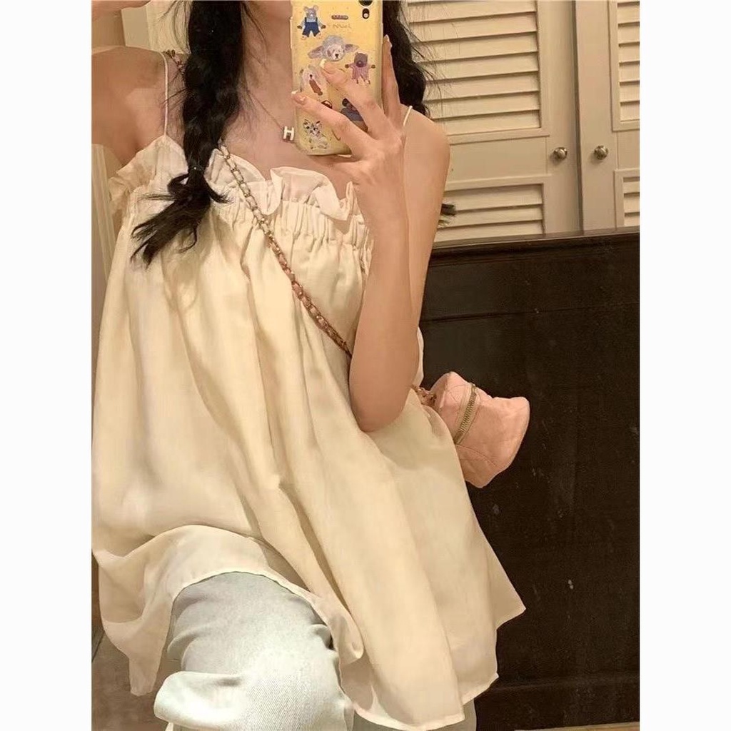 Zhao Lusi Áo Hai Dây Không Tay Nhẹ Nhàng Thời Trang Mùa Hè Dành Cho Nữ