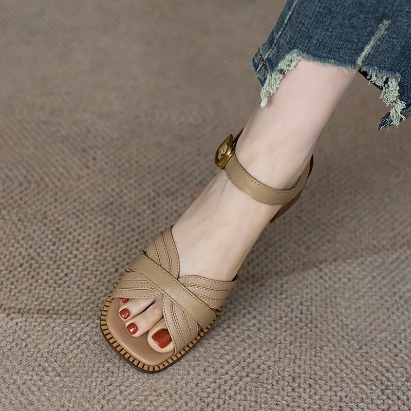 Duoya Tóc Thẳng ~ [Hàng Có Sẵn] Giày Sandal Hở Ngón Đế Dày Hở Ngón Dây Da Mềm Cài Khóa Sau Cho Nữ Miễn Phí Vận Chuyển