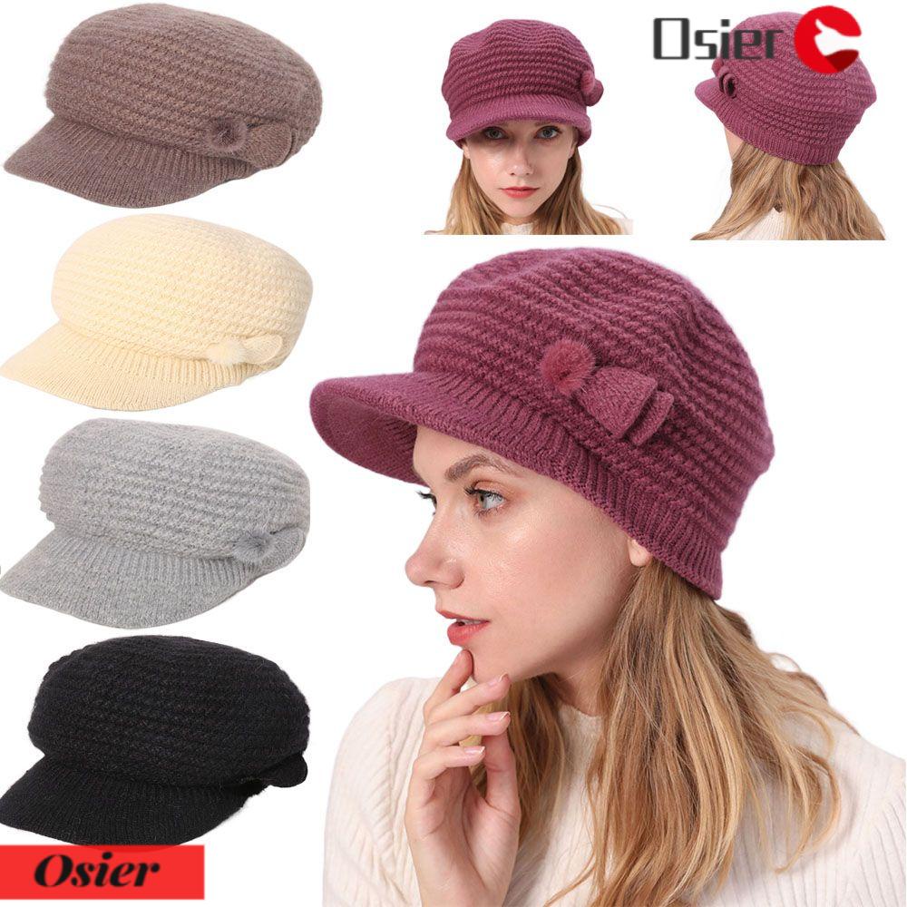 1 Mũ Nồi Dệt Kim Phối Lông Thỏ Giữ Ấm Mùa Thu Đông Cho Nữ