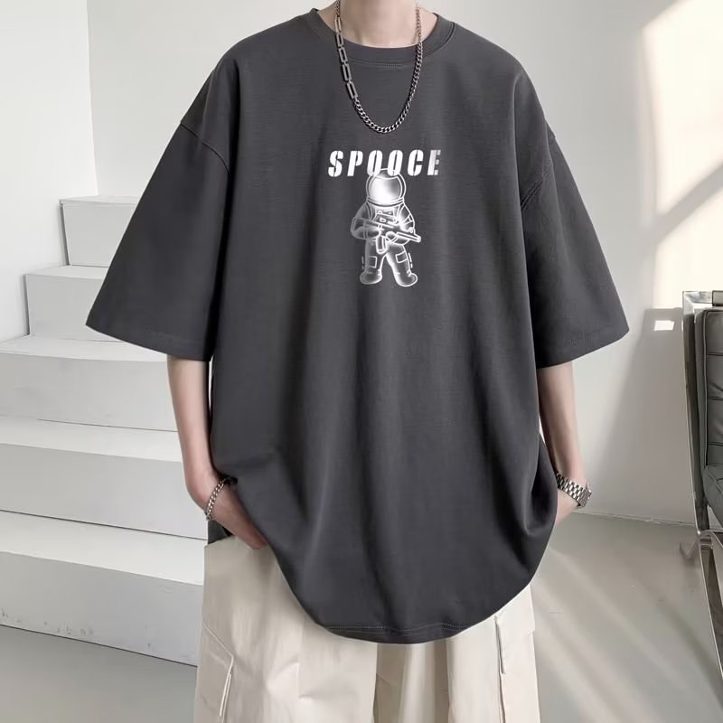 Áo Thun Thể Thao Cotton Tay Ngắn Cổ Tròn Plus Size M-5XL Phong Cách Phi Hành Gia Trung Hoa Cho Nam