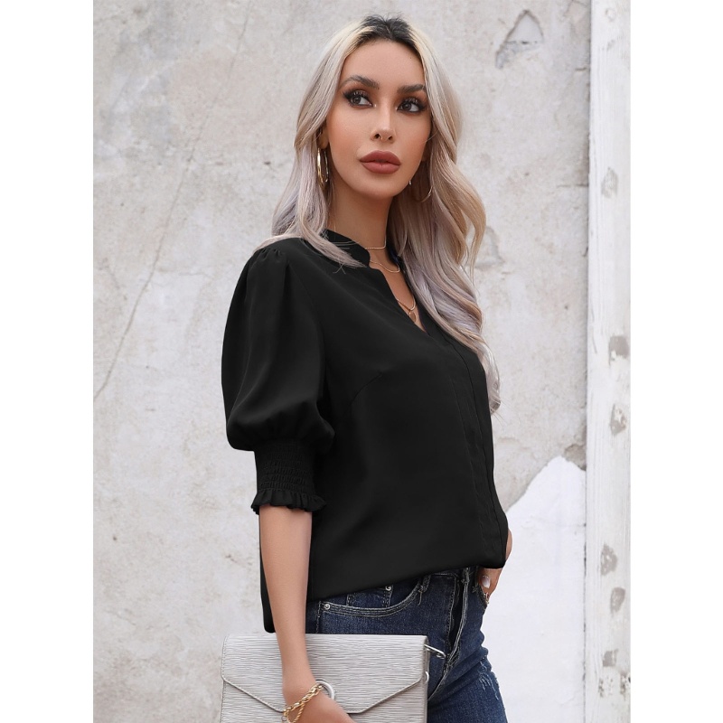 Áo Sơ Mi Chiffon Tay Ngắn Cổ Chữ V Dáng Rộng Phong Cách Công Sở Dành Cho Nữ