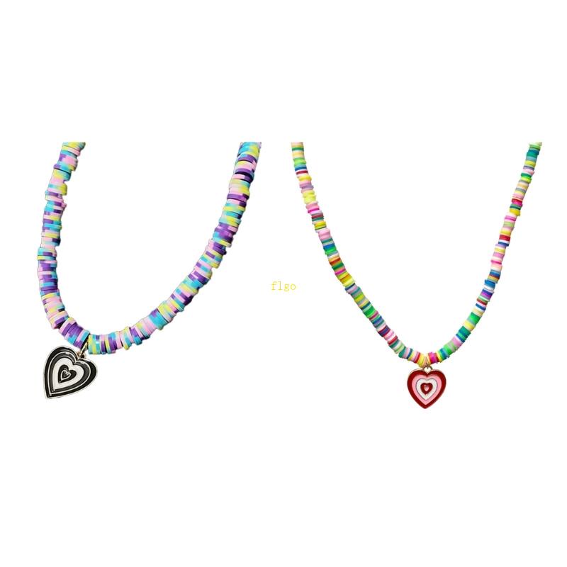 Flgo Vòng Cổ Choker Chuỗi Hạt Nhiều Màu Sắc Mặt Trái Tim Cá Tính Đơn Giản