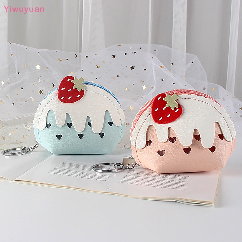 < Yiwuyuan > Ví Nhỏ Đựng Tiền Xu / Thẻ / Kem Dâu Tây Đáng Yêu Cho Bé Gái Mới