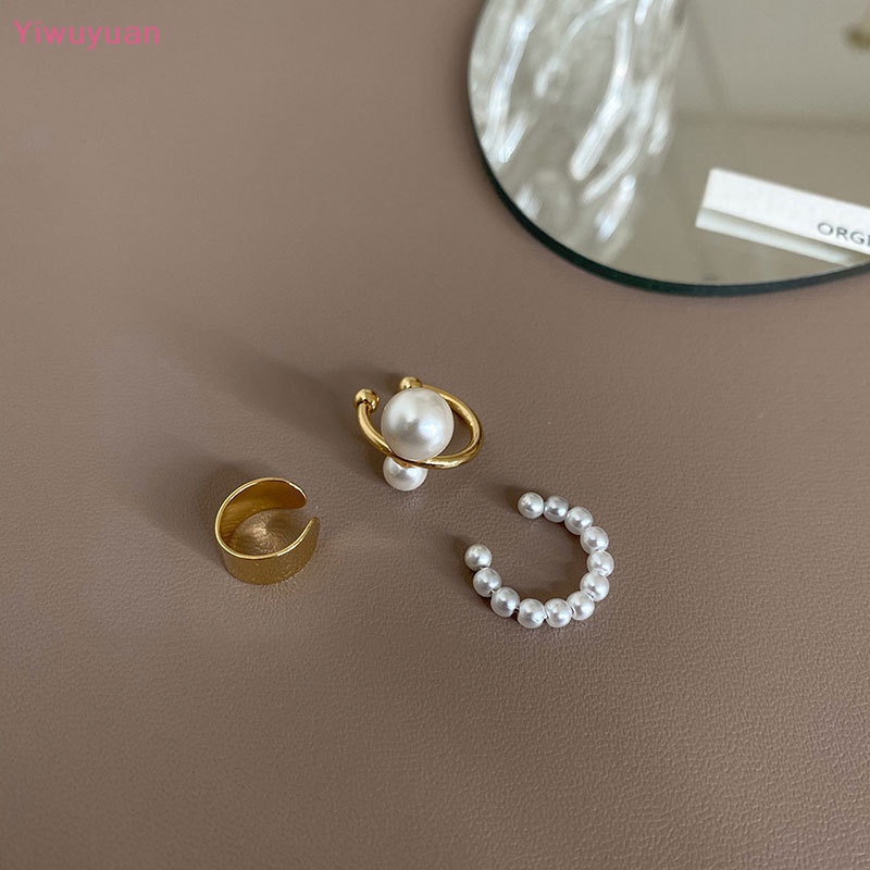 < Yiwuyuan > Bộ 3 Khuyên Tai Dạng Kẹp Vành Tai Thời Trang Tối Giản Cho Nữ