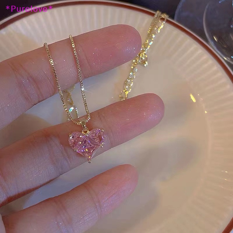 Vòng cổ Mặt Trái Tim Đính Đá Zircon Màu Hồng Thiết Kế Độc Đáo Thanh Lịch Cho Nữ Mới
