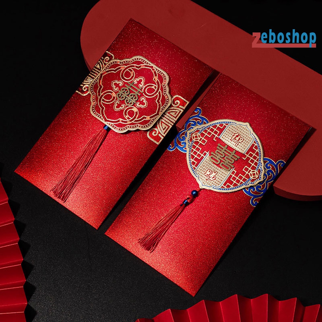 Set 2 Thiệp Giấy Màu Đỏ Bắt Mắt May Mắn Trang Trí Nhà Cửa / Tiệc Cưới