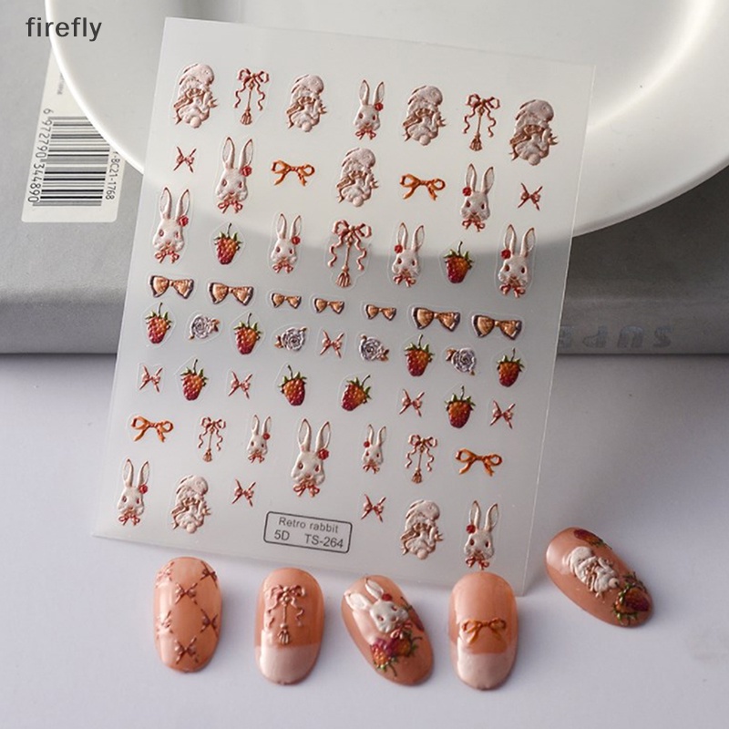 Nhãn Dán Móng Tay 5D Hình Thỏ Dễ Thương Phong Cách Retro