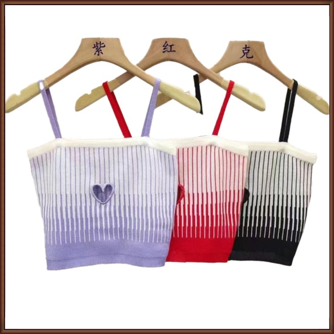 Áo Croptop Dệt Kim Hai Dây Ôm Dáng Màu Sắc Tương Phản Gợi Cảm Cho Nữ