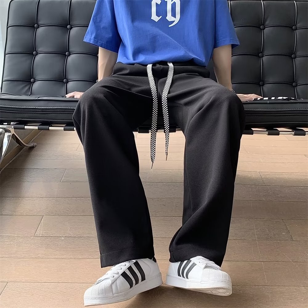 Quần Dài Thể Thao Dáng Rộng Ống Đứng Phối Dây Rút Thời Trang Xuân Thu Cá Tính Cho Nam
