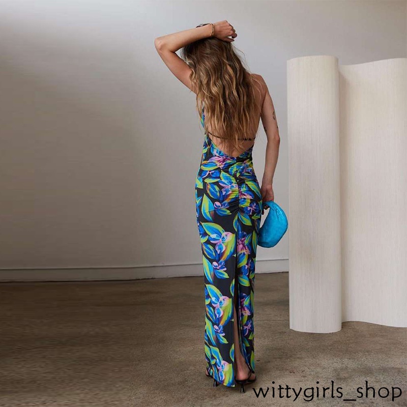 Cửa Hàng Wittygirls_ Shop | Đầm Cổ Yếm In Họa Tiết Thời Trang Mùa Hè Mới Cho Nữ