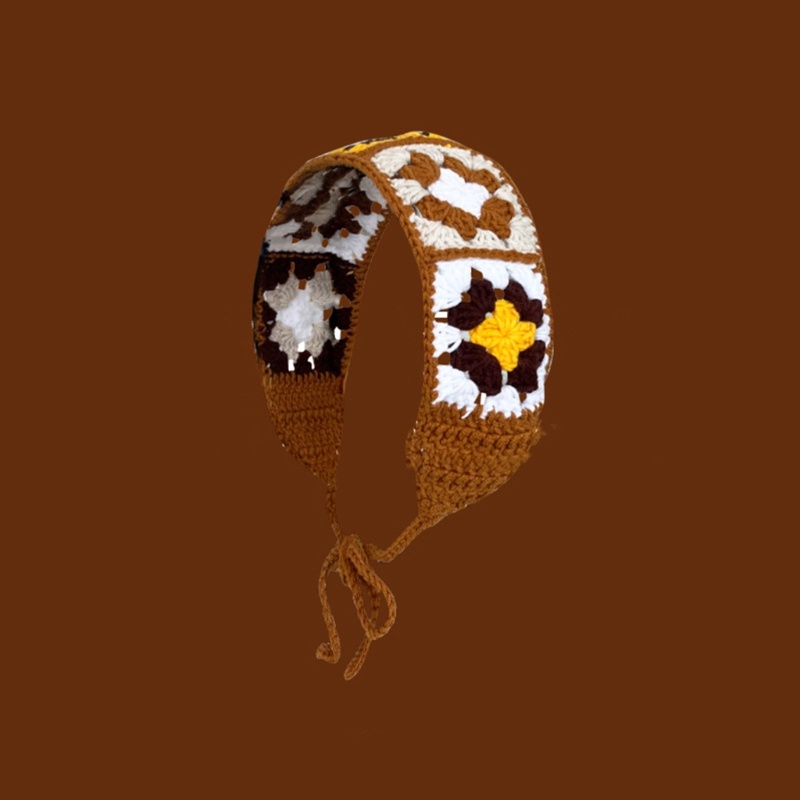 Băng Đô Cài Tóc Bằng Len Móc Thủ Công Họa Tiết Hoa Dễ Thương Chống Nắng Cho Nữ