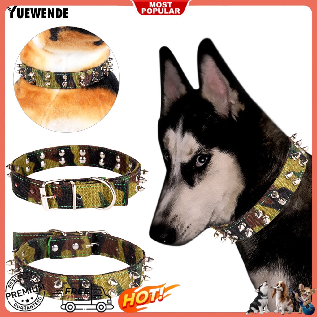 Yq.e Vòng Cổ Canvas Họa Tiết Rằn Ri Đính Đinh Tán Có Thể Điều Chỉnh Trang Trí Thời Trang Dành Cho Cún Cỡ