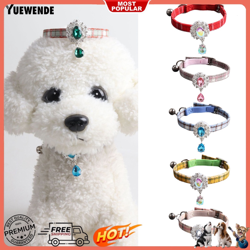 Vòng Đeo Cổ YQ.E Họa Tiết Kẻ Ô Đính Đá Có Thể Điều Chỉnh Tiện Dụng Cho Thú Cưng