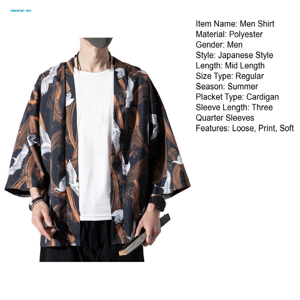 Am * Áo Kimono In Hình Chim Dáng Rộng Vừa Vặn Nhanh Khô Tay Lửng Phong Cách Nhật Bản Mặc Mùa Hè Giản Dị Dành Cho Bạn Nam Mặc Thường Ngày