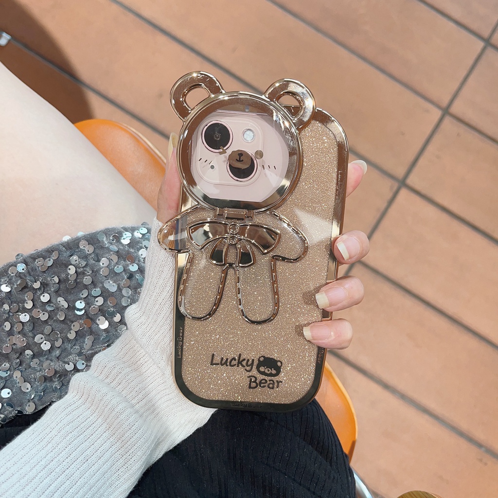 Ốp Điện Thoại Mạ Điện Hình Gấu Dễ Thương Cho iPhone 14 Pro Max 14 Pro 14 Max 13 Pro Max 12 Pro Max 1