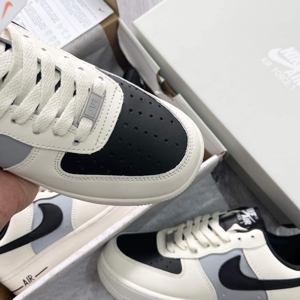 Giày sneaker af1 vệt đen cream black full box, giày thể thao nam nữ màu be tích đen full size 36-43 cao cấp