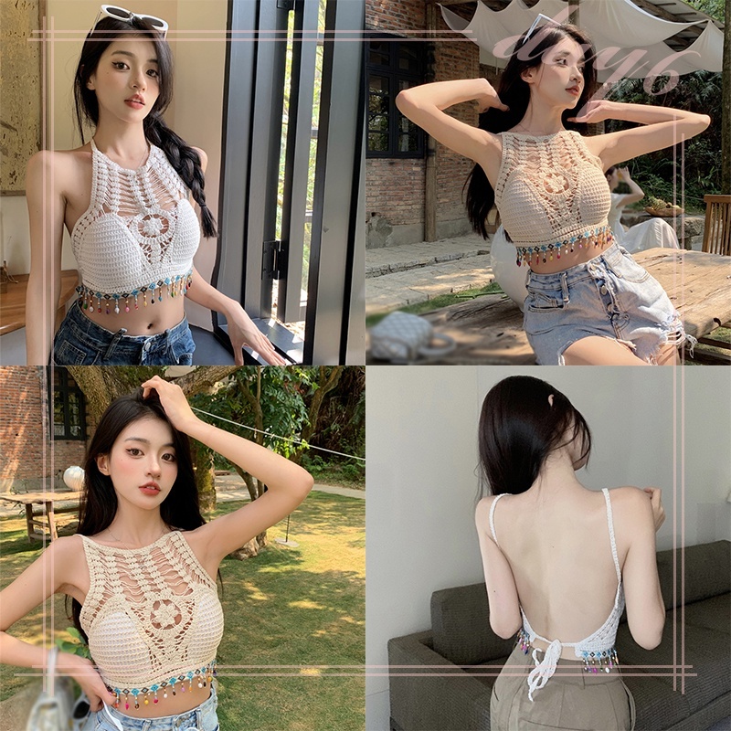 Áo Croptop Sát Nách Hở Lưng Có Mút Đệm Ngực Phối Ren Quyến Rũ Thời Trang Cho Nữ