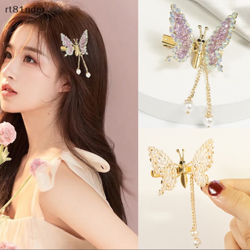 Rt Kẹp Tóc Dạng Lắc Hình Cánh Bướm Bằng Hợp Kim Đính Ngọc Trai DIY Cho Bé Gái