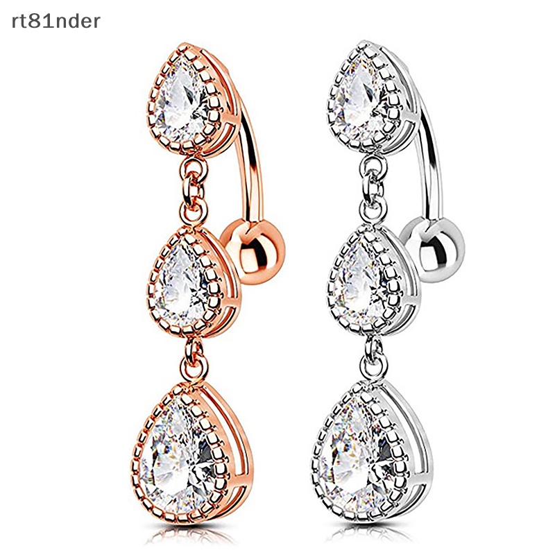 Rt Khuyên Rốn Bằng Thép Không Gỉ Đính Đá Zircon Hình Giọt Nước Trang Trí Cơ Thể Quyến Rũ Cho Nữ n