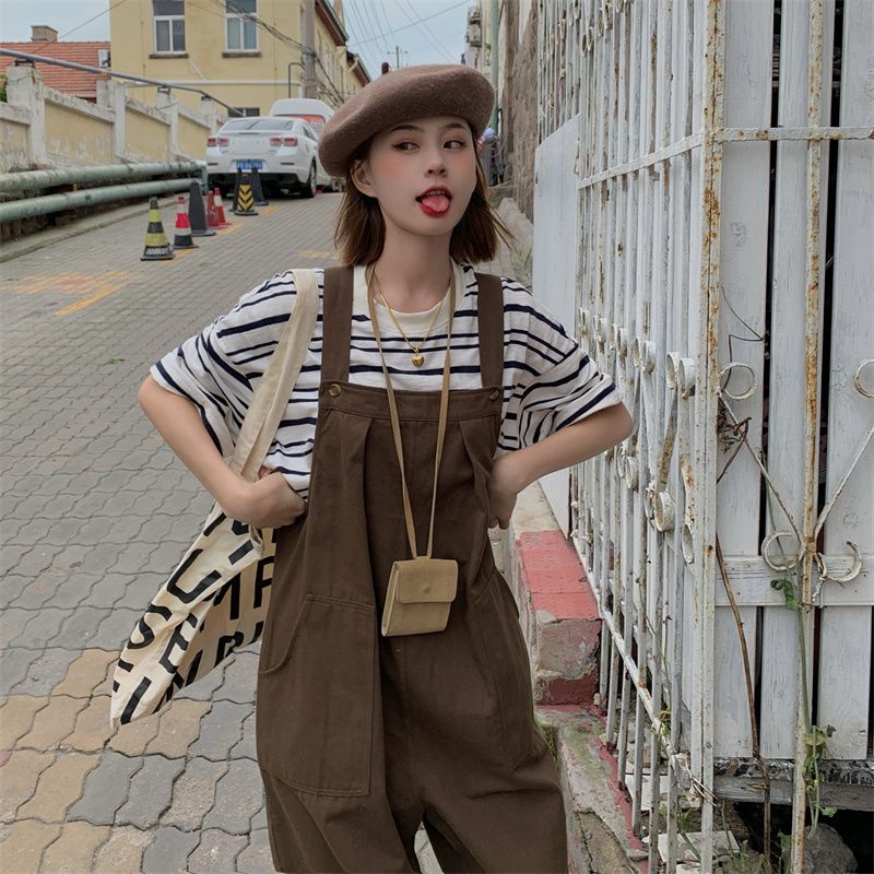 Quần Yếm Ống Rộng Kiểu Dáng Đơn Giản Thiết Kế Mới Thời Trang Theo Phong Cách Nhật Hàn Cho Nữ