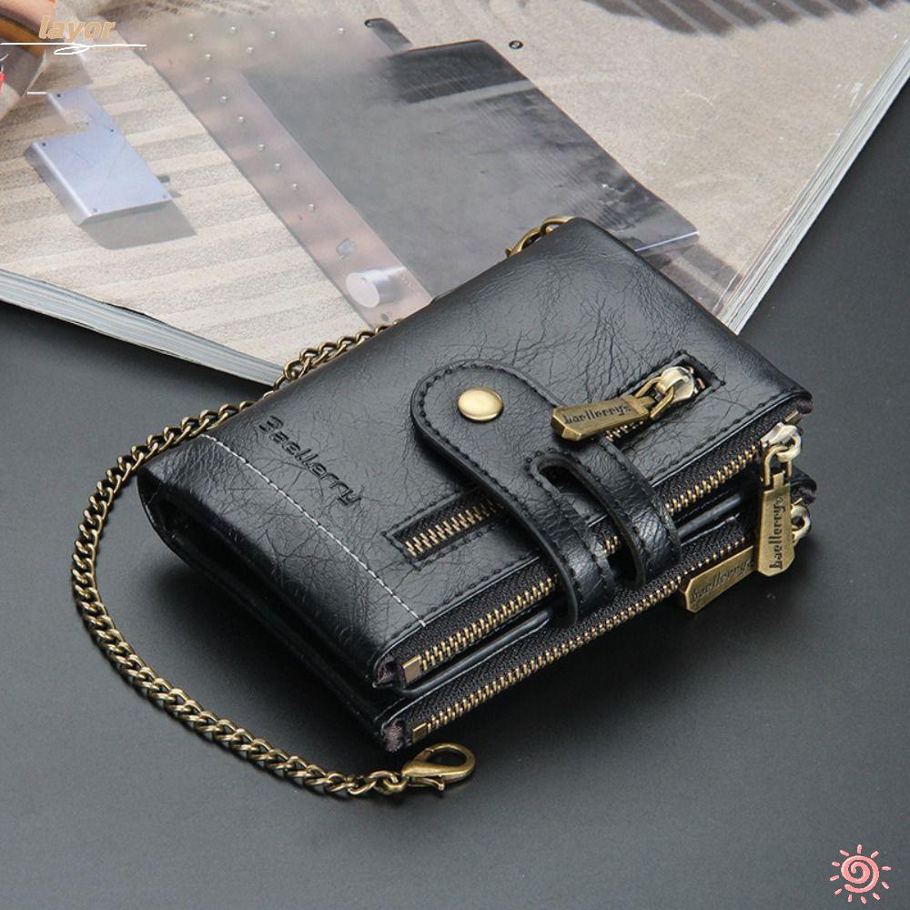 Ví Da PU Dáng Ngắn Màu Trơn Có Khóa Kéo Đôi Thời Trang 2023 Cho Nam