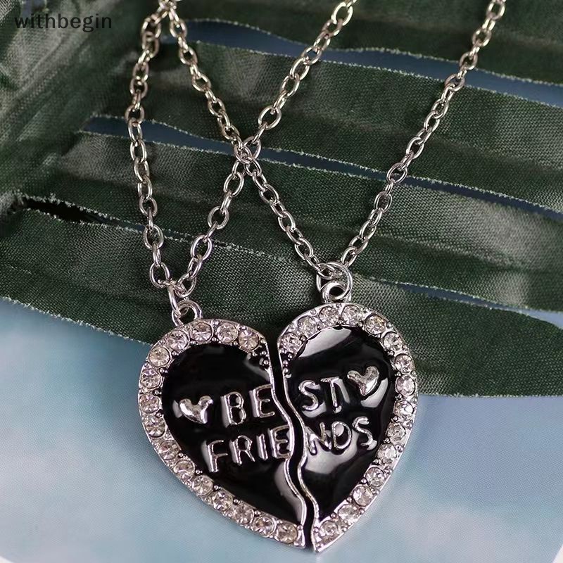 Vòng cổ Mặt Hình Trái Tim Bằng Hợp Kim Đính Kim Cương Sáng Tạo Cho Cặp Đôi / Bạn Thân