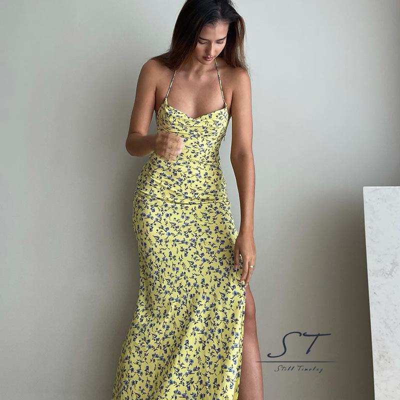 Đầm Nữ Cộc Tay Hở Lưng In Hoa Thời Trang