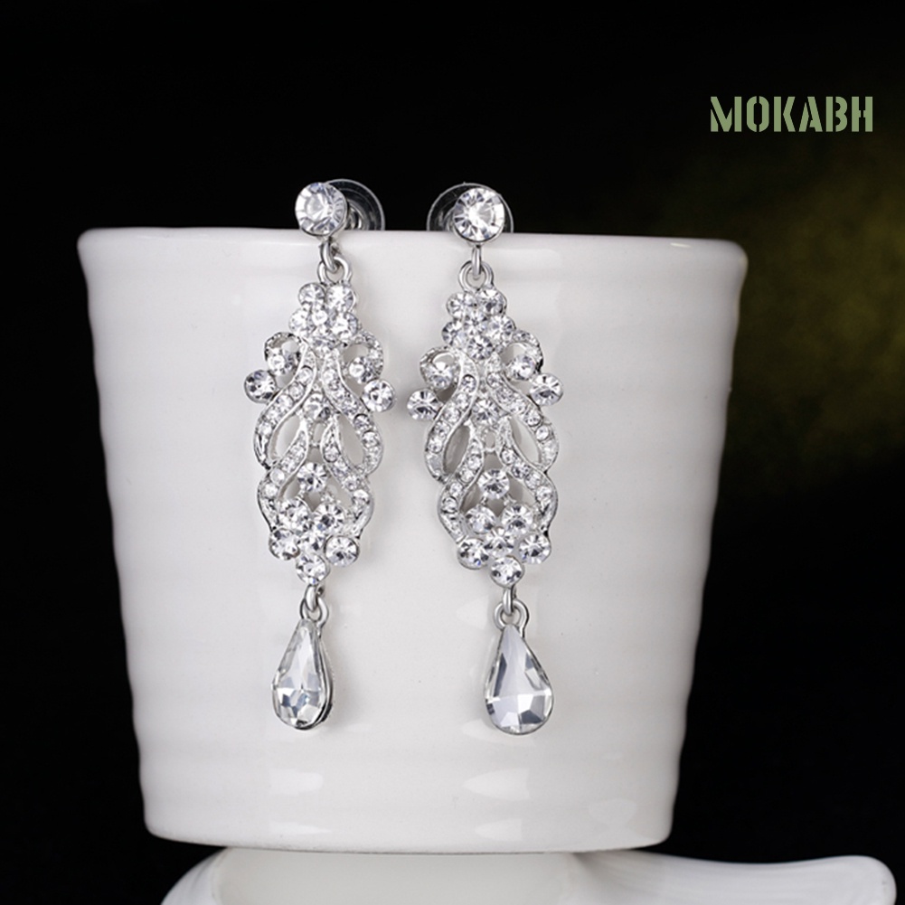 Bông Tai Dáng Dài Hình Hoa Đính Đá Lấp Lánh Thời Trang Cho Nữ