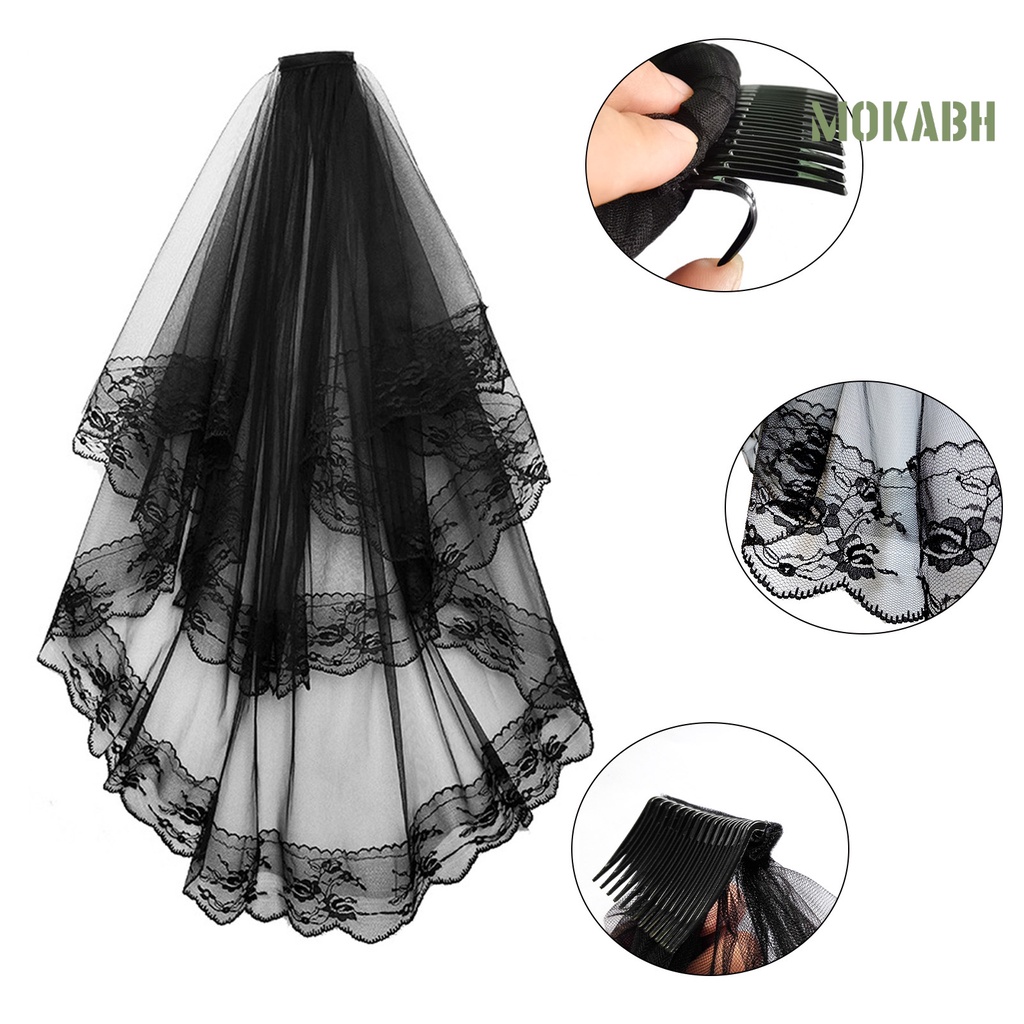 Mạng Che Mặt Hai Lớp Phối Ren Gọn Nhẹ Dễ Phối Đồ Kèm Lược Cài Tóc Cho Cô Dâu