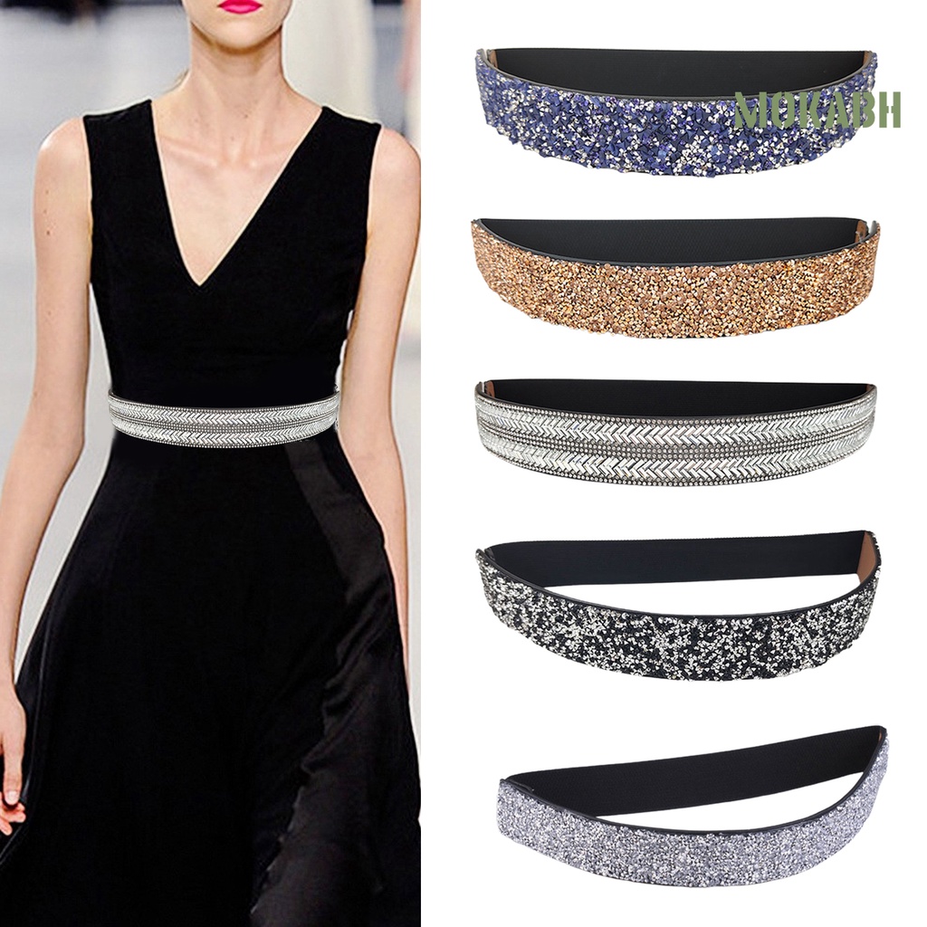 Thắt Lưng Co Giãn Đính Đá Lấp Lánh Chống Trượt Có Thể Điều Chỉnh Cho Nữ