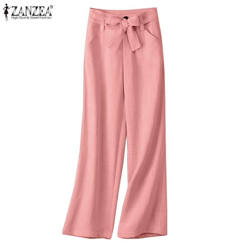 Zanzea Quần Cotton Lanh Ống Thẳng Có Túi Bên Hông Tháo Rời Được Phong Cách Hàn Quốc Cho