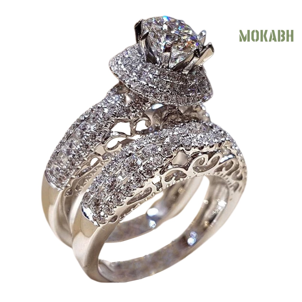 1 Cặp Nhẫn Cưới Đính Đá Cubic Zirconia Lấp Lánh Dành Cho Cặp Đôi