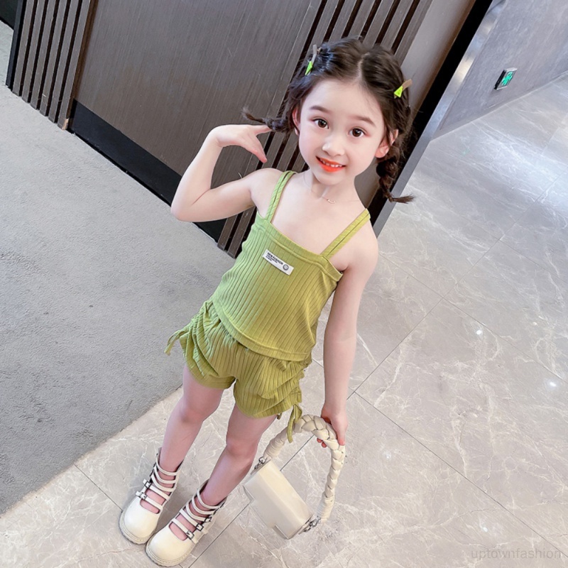 Bộ Áo Tank Top + Quần Short Rút Dây Phong Cách Hàn Quốc Thời Trang Mùa Hè Cho Bé Gái